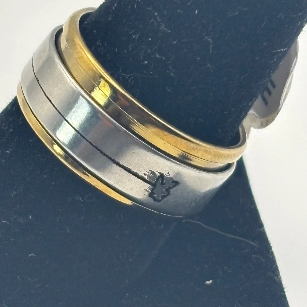 Playboy Bunny Logo‎ Spinner Ring Mens Size 9 Silver Gold Tone Band Y2K Edgy
